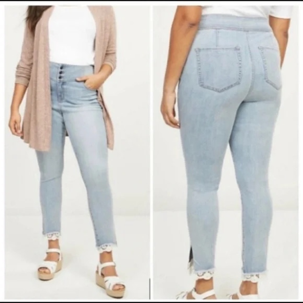 Lane Bryant Light Wash Flex Magic Waist Band High Rise Lace Jegging Size 16 - Picture 1 of 10
